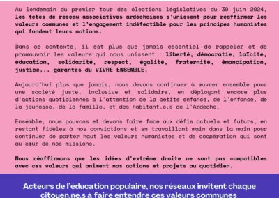 LES RÉSEAUX ASSOCIATIFS ARDÉCHOIS MOBILISÉS POUR LA SOLIDARITÉ, LE VIVRE ENSEMBLE, ET LA DÉMOCRATIE.