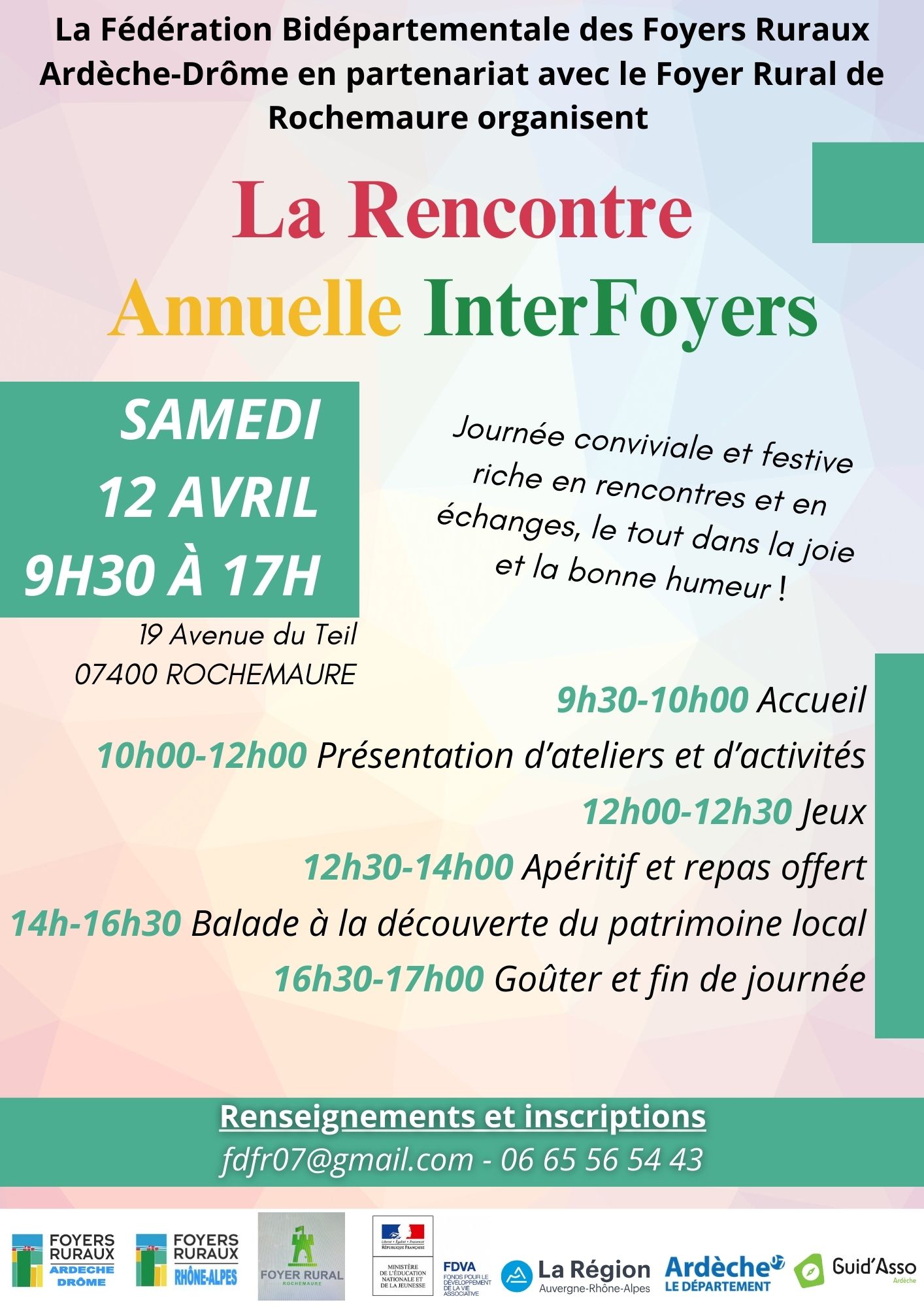 affiche rencontre interfoyers 12 avril 2025 à Rochemaure (Ardèche)