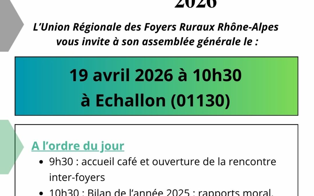 Invitation à l’Assemblée Générale de l’Union Régionale le 19 avril 2026