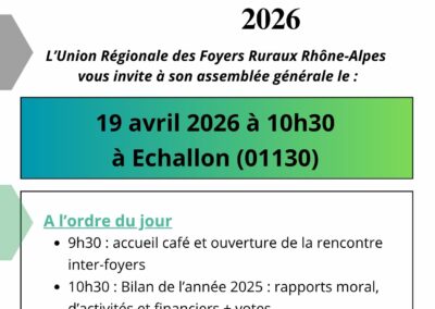 Invitation à l’Assemblée Générale de l’Union Régionale le 19 avril 2026