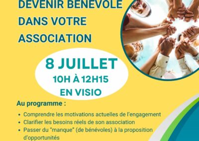 FORMATION BENEVOLES : Donner envie de devenir bénévoles dans votre association – 8 juillet en VISIO