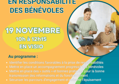 FORMATION BENEVOLES : Accompagner la montée en responsabilité  des bénévoles – 19 novembre en VISIO